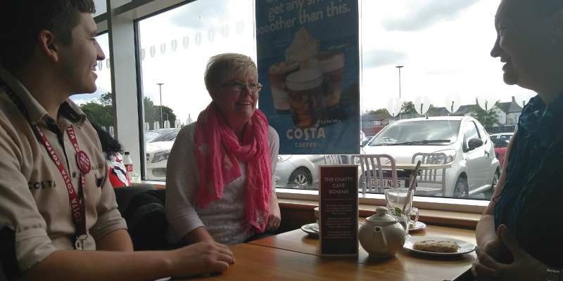 A Chatter & Natter table has been introduced in the Hednesford branch of Costa. Ryan Thompson, store manager is pictured at the table with Hednesford Town Councillors Sharon Jagger and Debbie Cartwright.